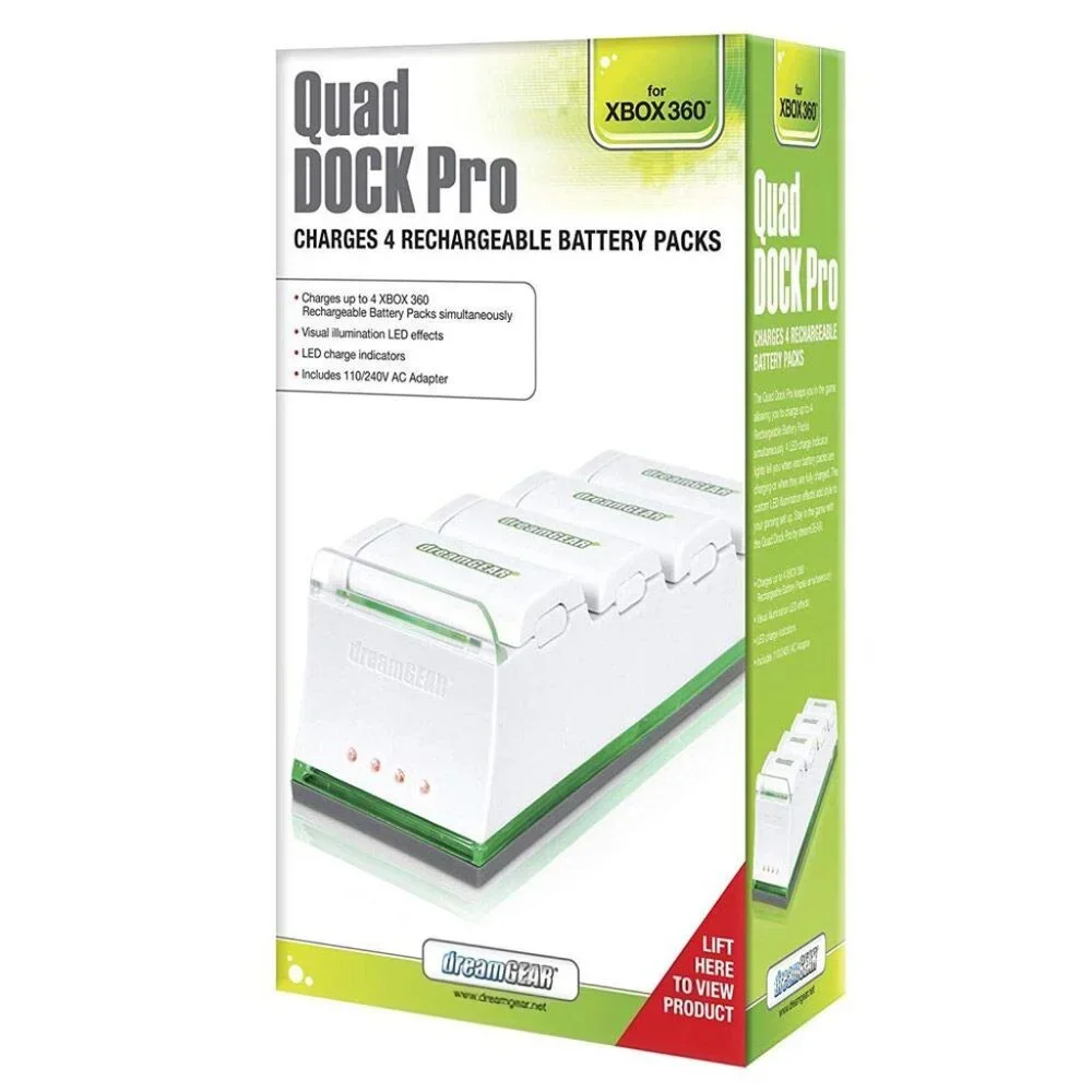 dreamGEAR Xbox 360 Quad Dock Pro - 4 Battery Charger (White)